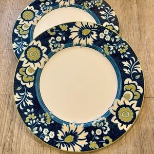 Noritake Blue Harbor Floral Dinner Plates 9.5” Set of Two
